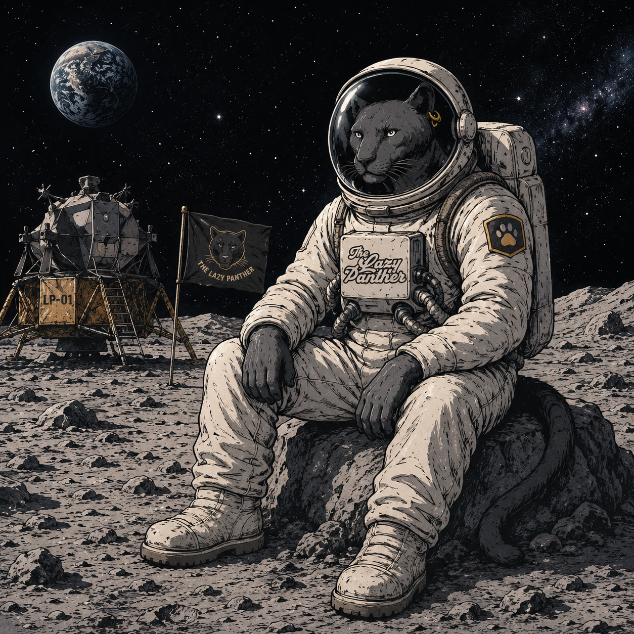 The Lazy Panther astronaut on the moon — Signature Drop